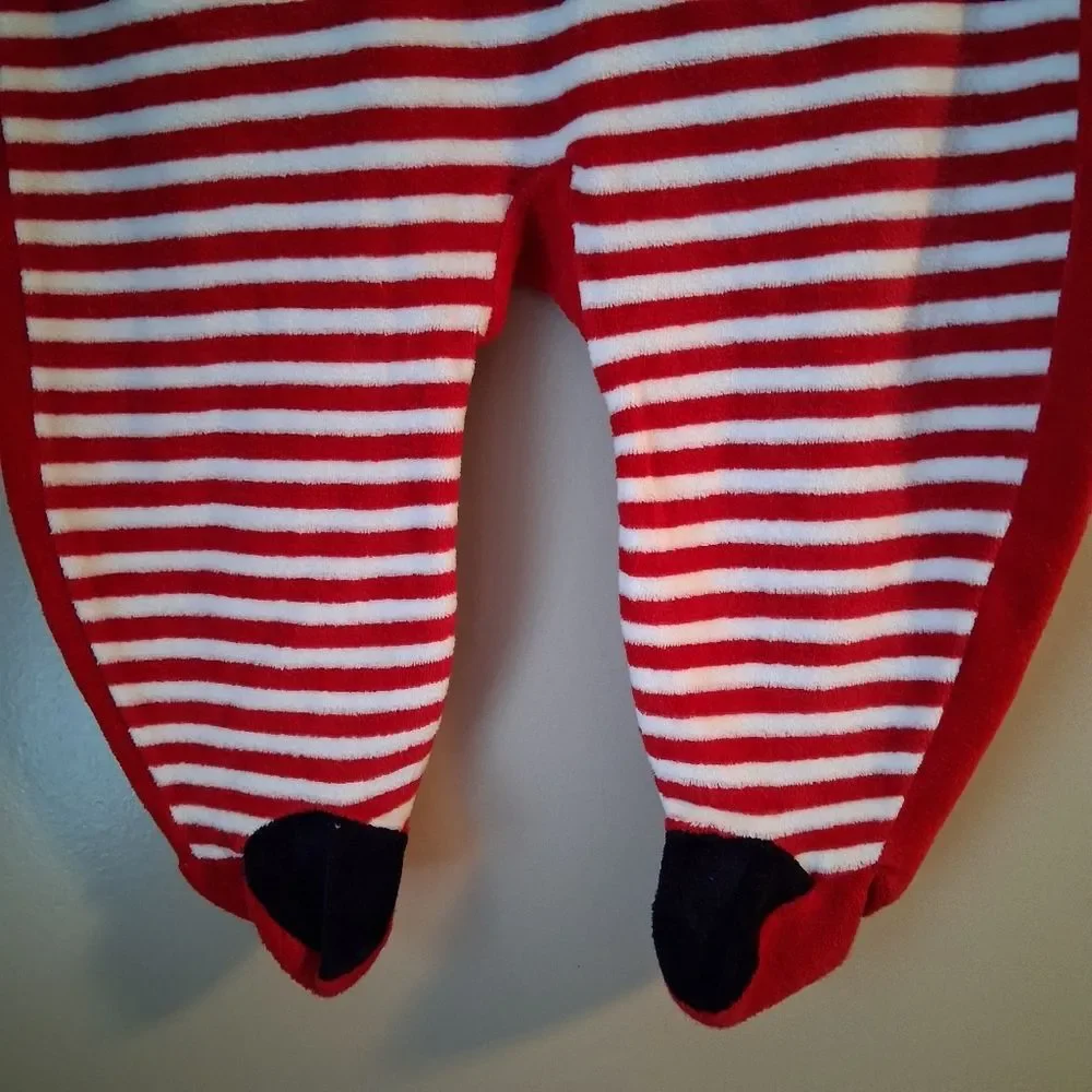 Kid's Vintage Red & White Candy Cane Striped One Piece Terry Cloth Footie Jumper